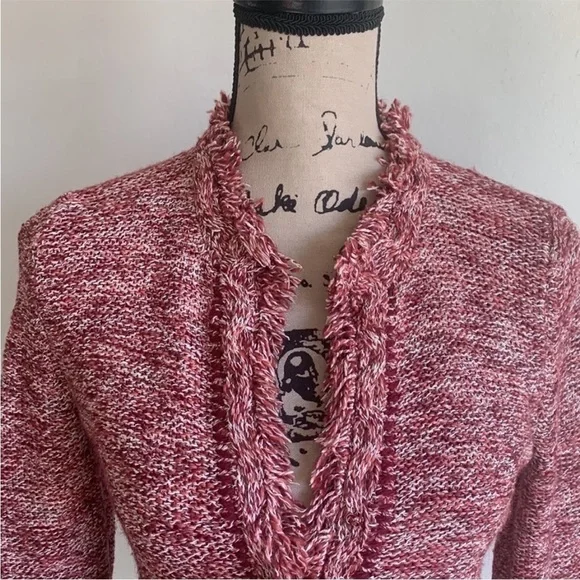 Anthropologie Angle Of The North Eliot Fringe Red White Cardigan Sweater Small - Picture 3 of 9